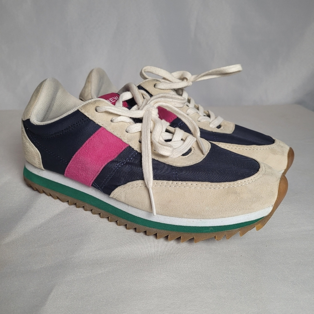 J.Crew Trainers Colorblock Retro Style Suede Shoes Navy Cream Pink Women's 6